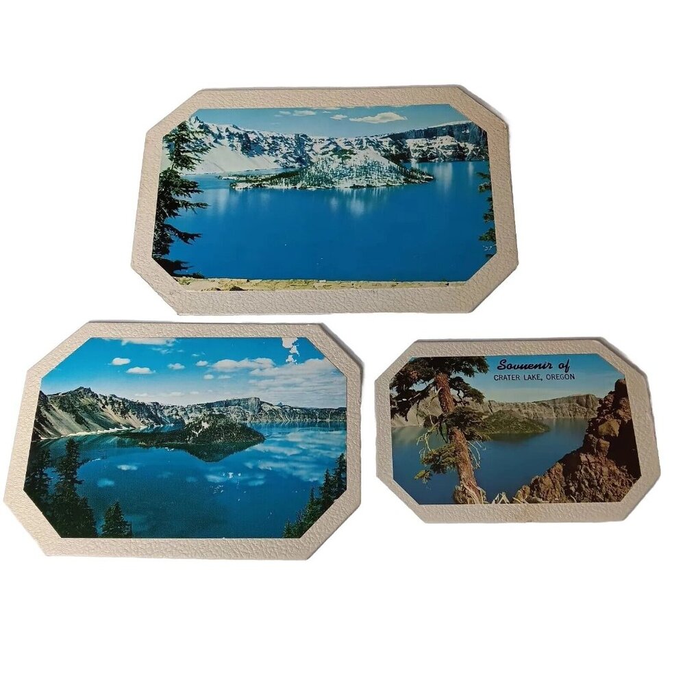 Vintage Souvenir of Crater Lake Oregon Photo Boards Set of 3 Color USA Tourist